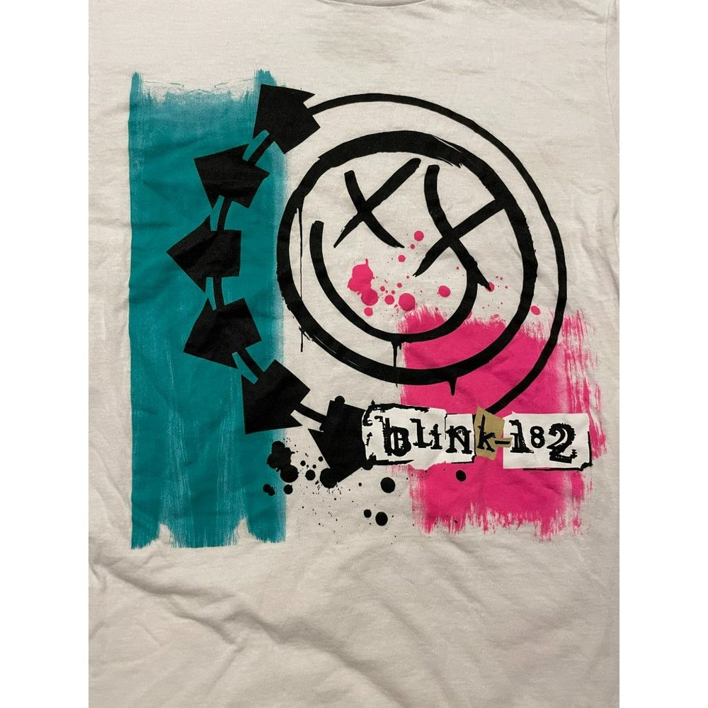 BLINK 182‎ T-Shirt Smiley Face Logo White Tee Authentic Size S